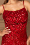 Sequin Sequined Long Evening Dress with Collar Strap - Red - 2