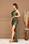 Sequin Sequin Strapless Long Evening Dress - Khaki Green - 7