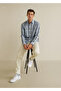 Men's Collared Long Sleeve Checked Linen Shirt 2450 - 2