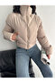 Women's Beige Stand-Up Collar Short Puffer Jacket with Zippered Pockets - 6
