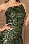 Sequin Sequin Strapless Long Evening Dress - Khaki Green - 2
