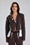 Women's Brooch Detailed Double-Breasted Slim Fit Design Blazer Jacket - 4