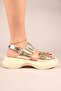100% Genuine Leather Double Buckle Thick Sole Sandals Gold - 5