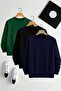 Unisex 3-Piece Green Navy Blue Black Crew Neck Sweatshirt