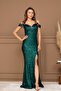 Sequin Sequin Boat Neck Long Evening Dress - Emerald Green