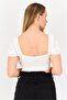 Women V Neck Short Sleeve Solid Crop Top, White - 3