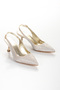 Golden Cornered Women's Short Heel Stone-Set Evening Shoes - 3