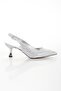Silver Cornered Women's Short Heel Stone-Set Evening Shoes - 5