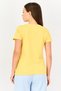 Women Crew Neck Graphic Print Short Sleeve Sleepwear Top, Yellow - 3