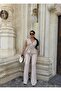 Double Breasted Collar Lace-Up Elastic Zero Sleeve Top Size Elastic Waist Pocket Palazzo Trousers Linen Suit - 3