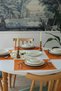4-Piece Pera Orange Piping Detailed Duck Linen Washable, Stain-Resistant Supla American Service Set - 2