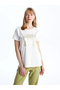 Lcwaikiki Basic Ecru Crew Neck Printed Short Sleeve Women's T-Shirt - 2