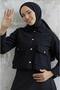 Polo Collar Snap Button Closure Lined 55 cm Long Sports Italian Cashmere Mini Jacket with Inside Pockets