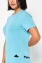 Women Crew Neck Short Sleeve Brand Logo Top, Powder Blue - 3