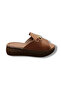Genuine Leather Gold Buckle High Sole Slippers - 3