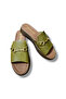 Genuine Leather Gold Buckle High Sole Slippers - 4