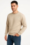 Men's Three Thread Plain Crew Neck Sweatshirt - Beige