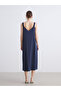 Lcwaikiki Classic Navy Blue V-Neck Textured Dress W5L023Z8 - 4