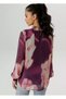 Women's Plus Size Purple, Floral Print, Chiffon Fabric, Collar and Sleeve Hem Crochet Detail Blouse 65N39124 - 6