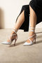 White Patent Leather Ankle Strap Pointed Toe High Thin Heels Women's Stiletto Shoes - 4