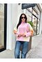 Kzk0008 Women's Pink Variant Intersia Turtleneck Oversize Knitwear Sweater - 5