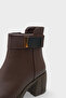 Women's Buckled Side Zipper Heeled Boots Hilosy Brown - 3