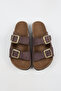 Nomiento Riva Women's Vegan Leather Double Buckle Brown Slippers