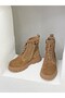 25K-001-R25-202 Khaki Leather Lace-Up Thick Sole Boots for Women - 4