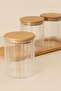 Borosilicate Glass Optical Striped Spice Jar Set with Bamboo Stand and Bamboo Lid 430 ml (Alg11520) - 2