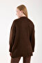 Bow Ribbon Detail Brown Oversize Women's Long Sweater - 3