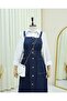 Buttoned Denim Salopet with Double Pockets - Navy - 3