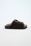 Nomiento Riva Women's Vegan Leather Double Buckle Black Slippers - 5