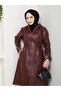 Women's Hooded Zippered Leather Claret Red Hood - 5