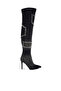 Women Rhinestones Knee High Denim Boots in Black