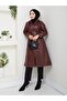 Women's Hooded Zippered Leather Claret Red Hood - 4