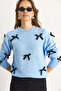 Women's Baby Blue Bow Regular Knitwear Sweater 20246871 - 6