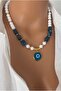 Natural Stone Blue Agate Detail Eye End White Design Necklace - 2