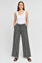 Women's Black Patterned Belted Elastic Waist Double Pocket Relaxed Fit Palazzo Modal Trousers