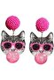 Funny Cute Bubble-Blowing Cat Earrings – Creative Kitty with Glasses, Acrylic Drop Dangle Earrings - 2