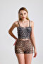 Flexible Waist Lined Sequin Evening Dress Shorts |   Şrt36032 Kzil Leopard - 3