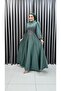 Pocketed Beaded Embroidered Balloon Sleeve Embroidered Satin Modest Evening Dress - 2