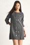 Women's Gray Melange Crew Neck Button Detailed Knitwear Dress 20247585