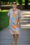 Palm Patterned Polo Collar Short Sleeve Relaxed Fit Medium-Length Cotton Viscose Plus Size Dress - 3