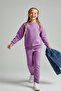 Lila Pamuklu Düz/Basic Örme Kız Çocuk Sweatshirt ve Eşofman Kalın Alt - Üst Takım TKDAW26AU00014
