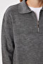 Women's Anthracite Zippered Collar Basic Knitwear Sweater Pf00122 - 3