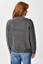 Women's Anthracite Zippered Collar Basic Knitwear Sweater Pf00122 - 4