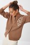 Women's Burgundy Embroidered Beaded Knitwear Cardigan Nx00009 - 3