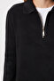 Women's Anthracite Zippered Collar Basic Knitwear Sweater Pf00122 - 4