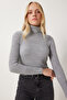Women's Light Gray High-Rise Ribbed Lycra Sweater DD01007 - 2