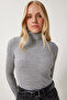 Women's Light Gray High-Rise Ribbed Lycra Sweater DD01007 - 4